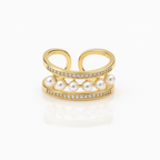 Gold Plated Pearl Double Band Ring – Size 5–6