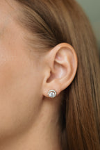 Halo Stud Earrings 8mm with Cubic Zirconia, Rose Gold Plated