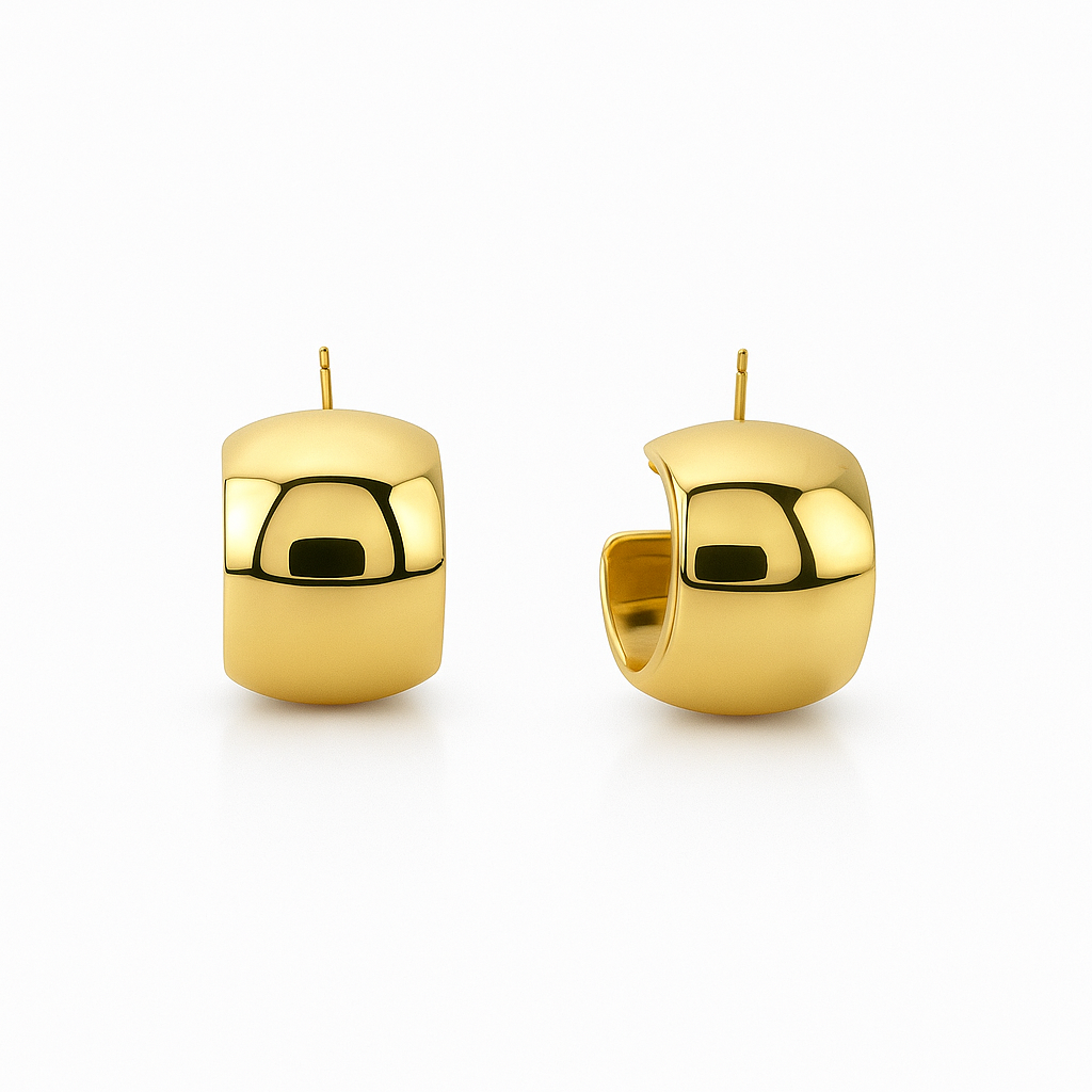 Gold Plated Silver Hoop Earrings – 1.5 cm Diameter, 1.3 cm Wide