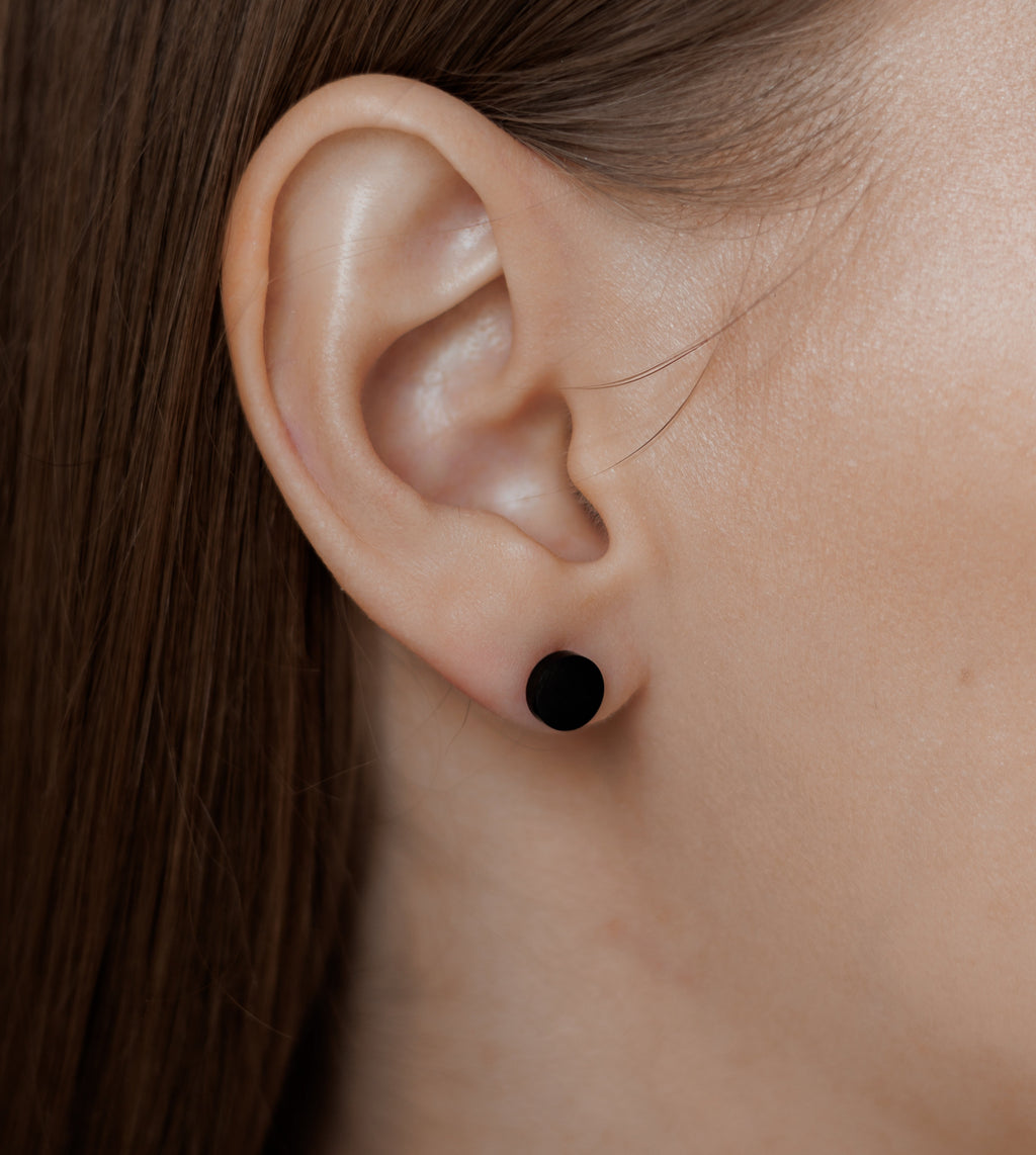 Black Rhodium Plated Stud Earrings, 6mm Round, Hypoallergenic