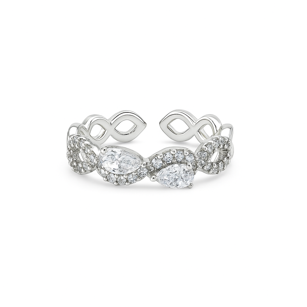 Rhodium Plated Infinity Ring with CZ – Adjustable Size 7–8