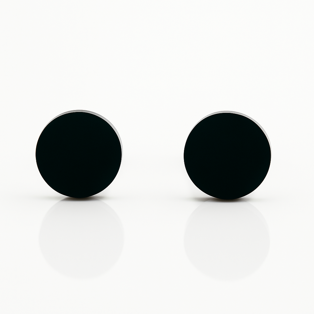 Black Rhodium Plated Stud Earrings, 6mm Round, Hypoallergenic