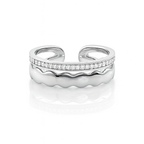 Adjustable Rhodium Plated Wave Ring with Cubic Zirconia, 6mm