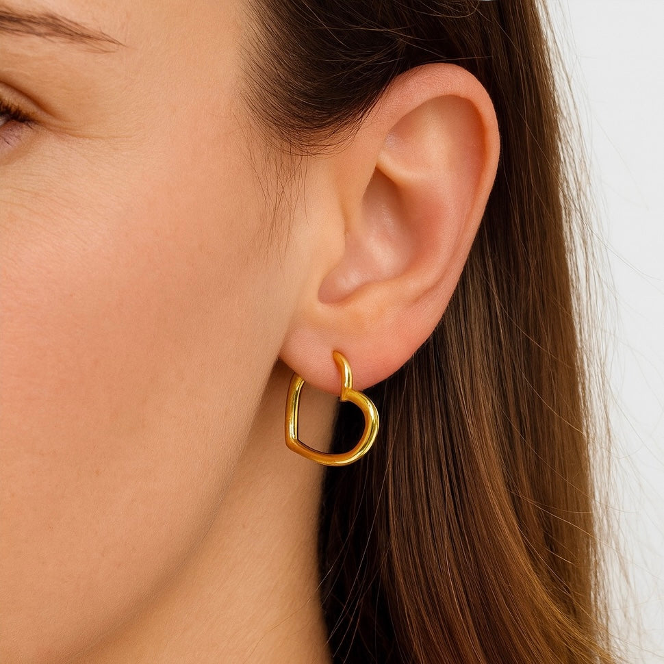 Hypoallergenic Heart Hoop Earrings – 14K Gold or Rhodium