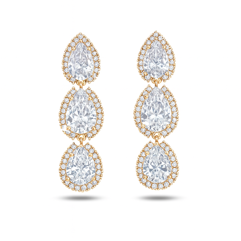 Luxury Drop Earrings, Rose Gold Plated, Clear CZ Stones