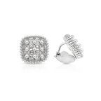 Rhodium Plated Clip-On Earrings with Pearls & CZ – 1.5 cm Square