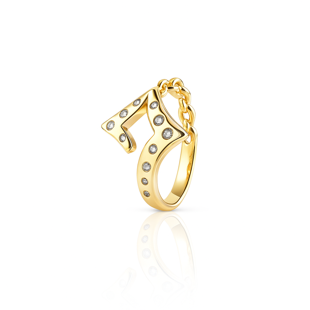 Gold Plated Geometric Ring with CZ – Size 10
