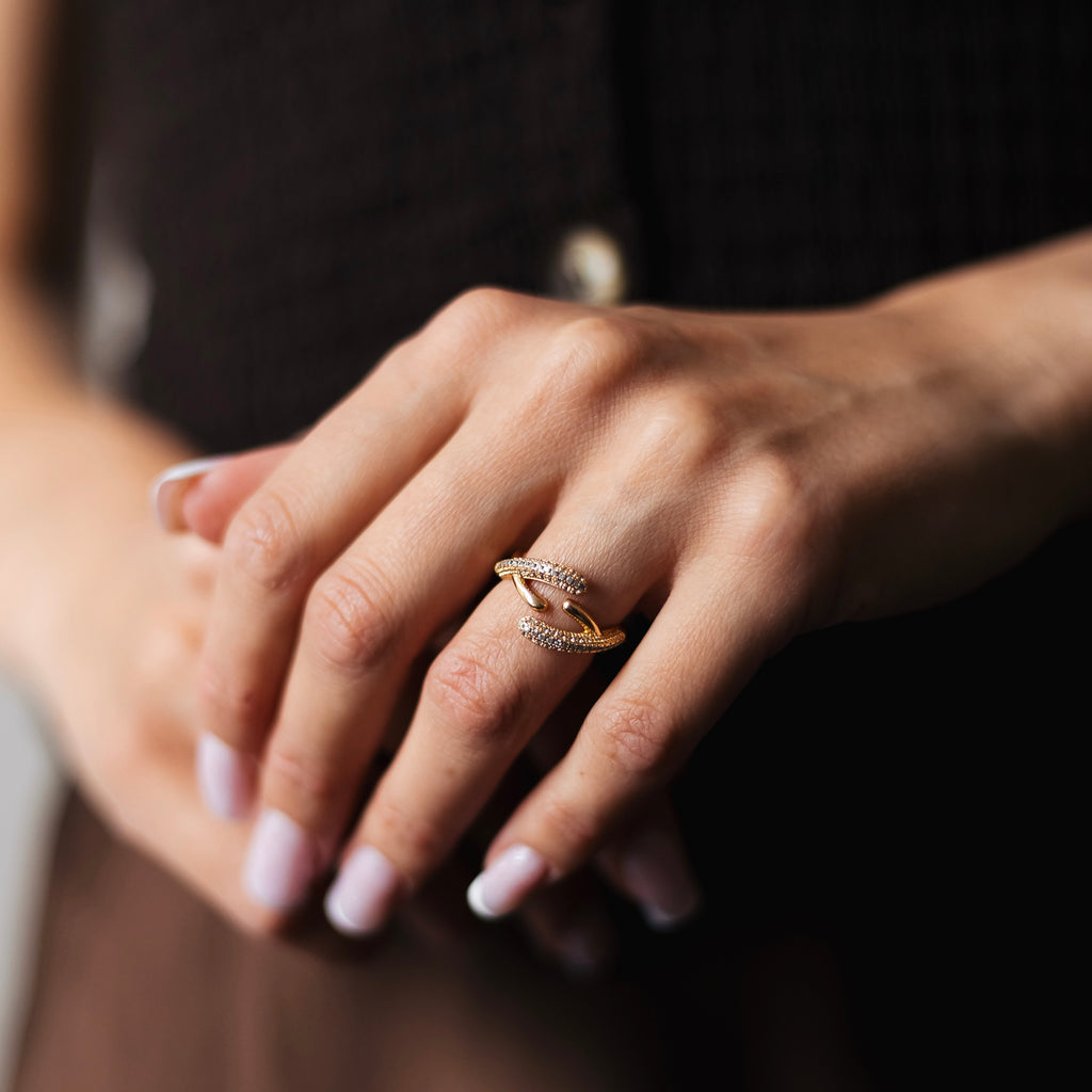 Embrace Ring – Gold Plated Adjustable Ring with Cubic Zirconia by Sedy Jewelry