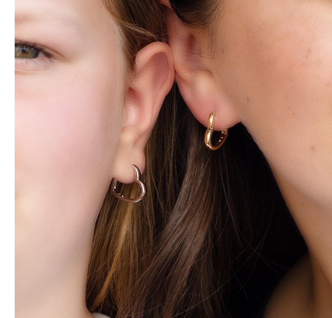 Hypoallergenic Heart Hoop Earrings – 14K Gold or Rhodium