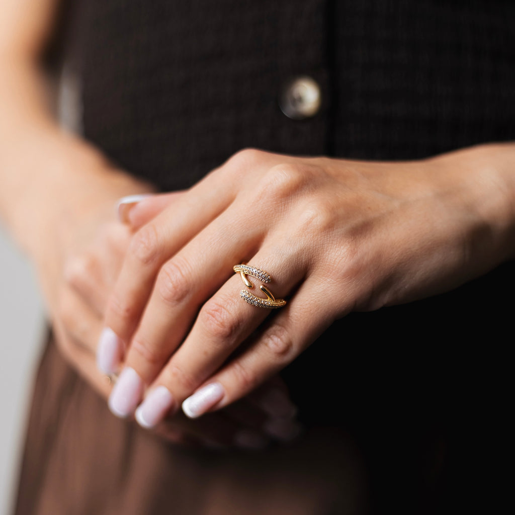 Embrace Ring – Gold Plated Adjustable Ring with Cubic Zirconia by Sedy Jewelry