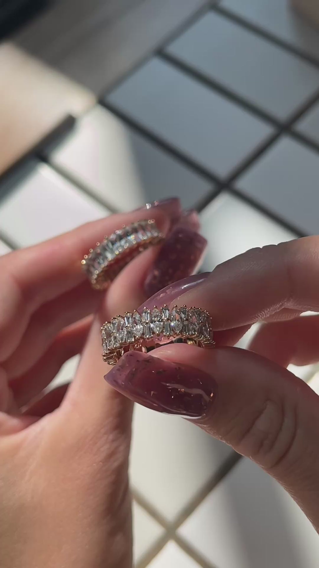 Sedy Jewelry Gold-Plated Eternity Ring with Princess-Cut CZ Stones – Luxury Statement Band